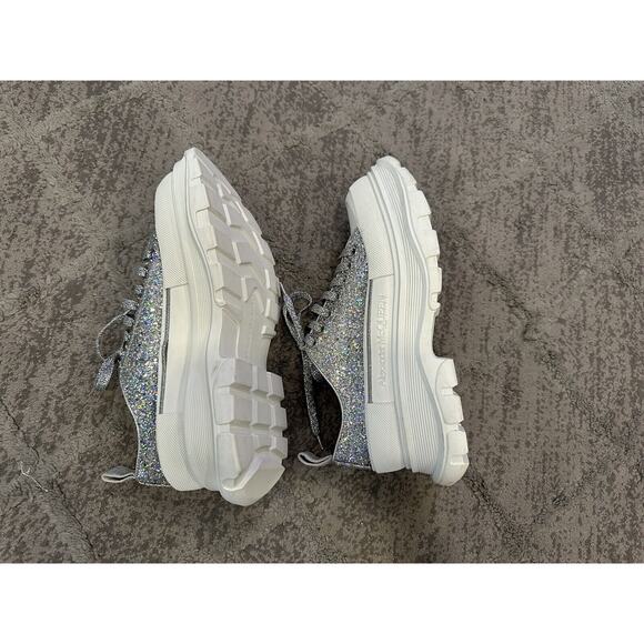 Alexander McQueen Tread Slick Lace Up Holo Silver Glitter Sneakers EU 38 - Picture 8 of 11
